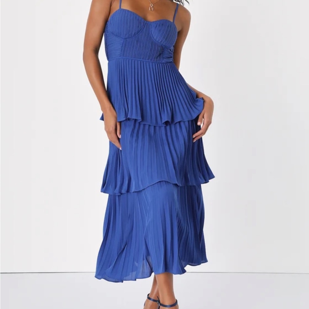 Lulus Cobalt Tiered Midi Dress